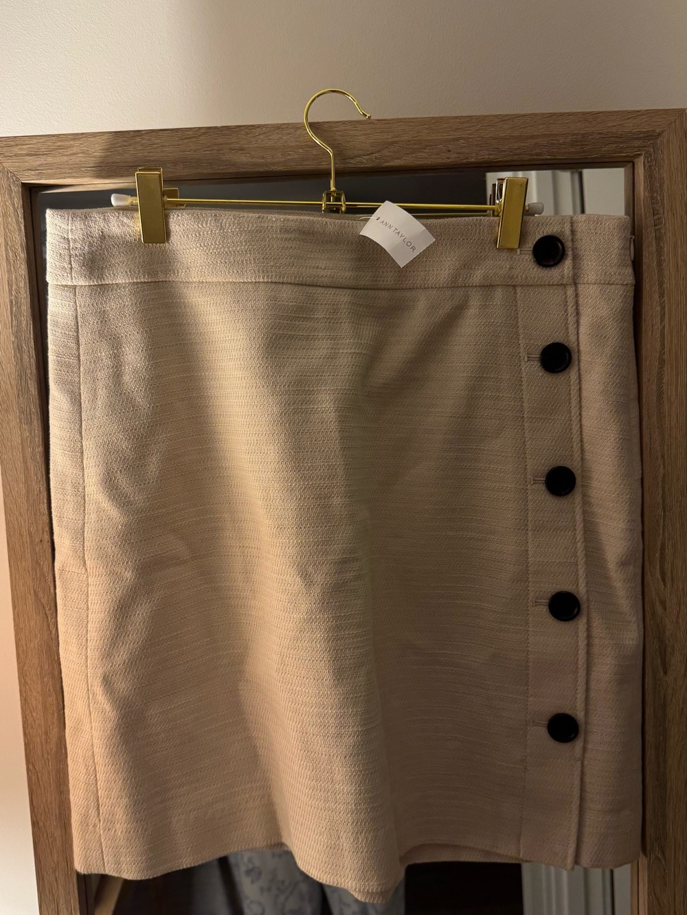 Ann Taylor Factory Neutral Beige Mini Skirt with Side Buttons